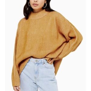 Topshop Mock Neck Cable Knit  Oversize Sweater In Mustard Size 4-6